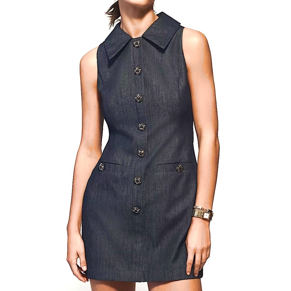 Endless Rose Sleeveless Rosette Buttons Collared Denim Dress Size Medium NWT